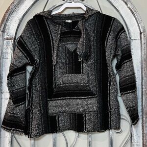 Kid’s Black and Gray Mexican Baja Hoodie Boho Hippie #1587